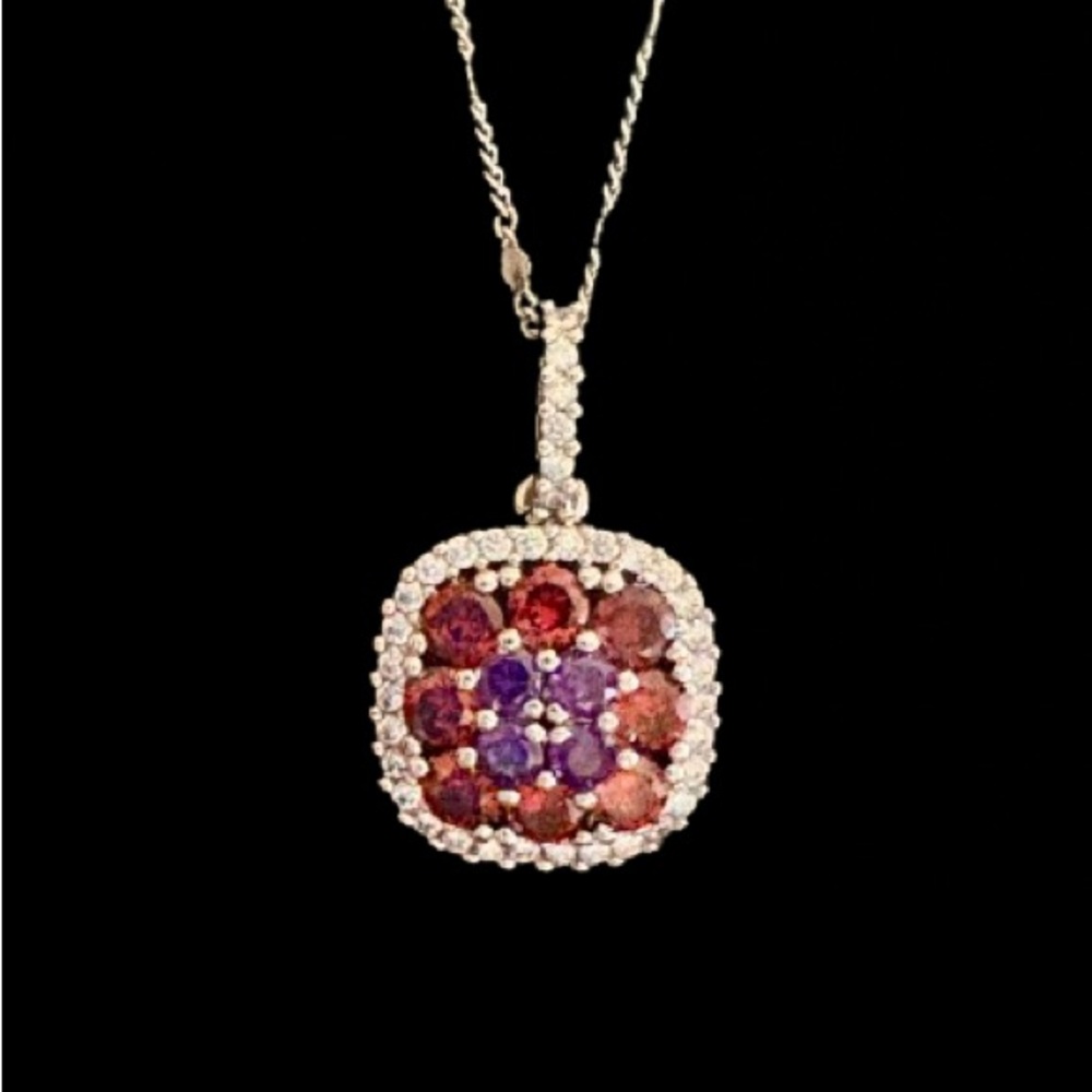 Pretty Bird Jewelry 18K White Gold Plated Gemstone Necklace